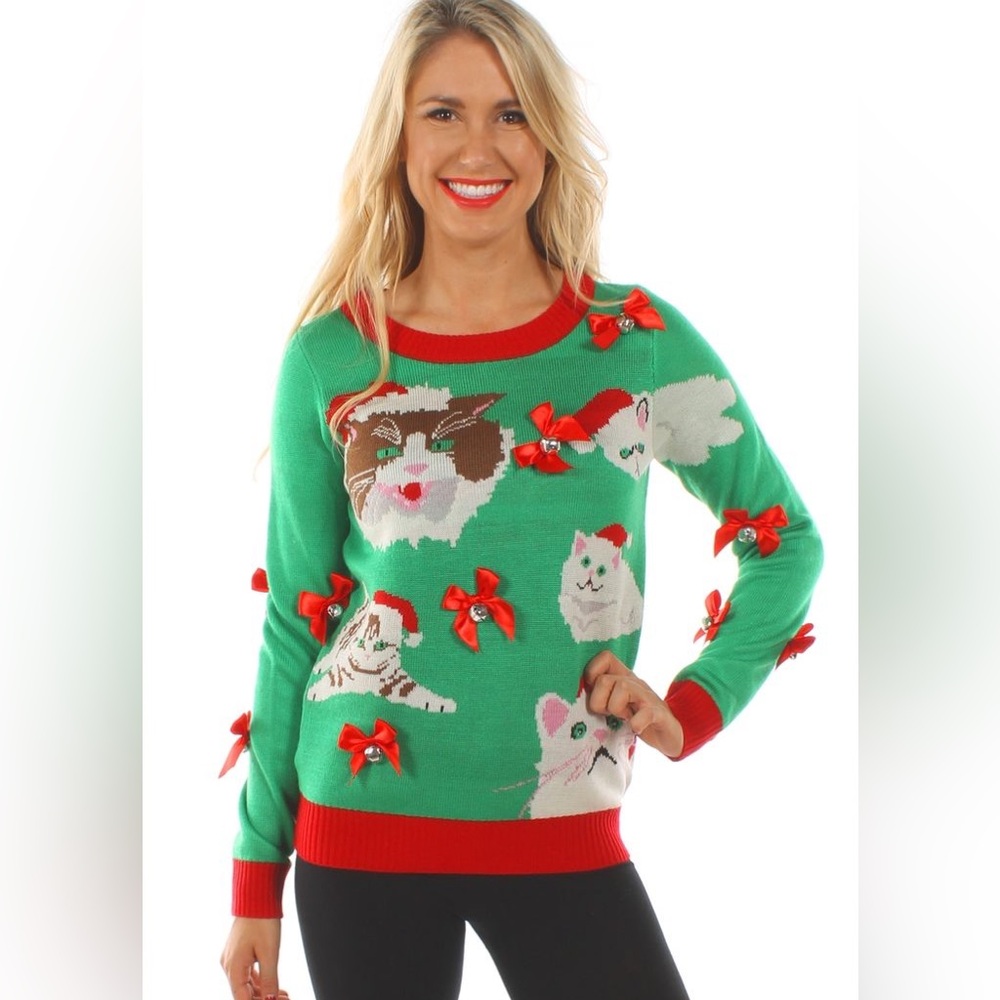 Tipsy Elves Crazy Cat Christmas Ugly Sweater Women’s Size Small
